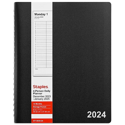 2024 Staples 8" x 11" FourPerson Daily Appointment Book, Assorted