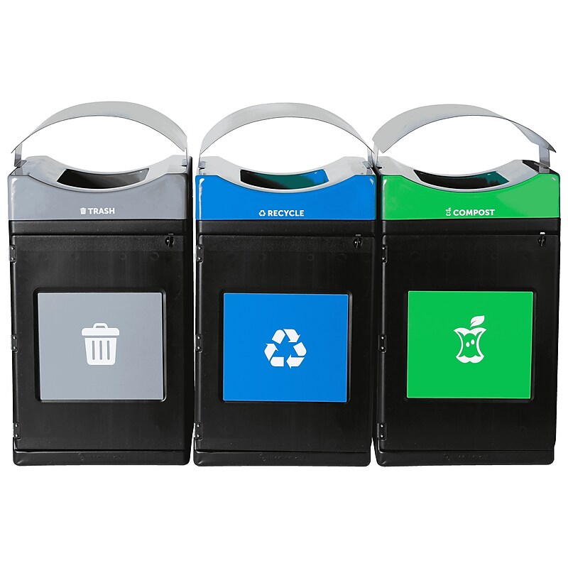Commercial Zone Avante Series Polyethylene Triple-Stream Trash, Recycling and Compost Center, 165 Gallon, Black (787302MSA) image 1