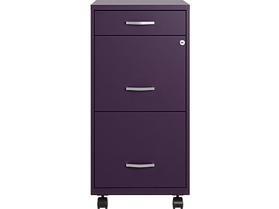 Space Solutions SOHO Organizer 3-Drawer Mobile Vertical File Cabinet, Letter Size, Lockable, Midnight Purple (25285)