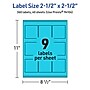Avery Laser/Inkjet Multipurpose Square Labels, 2.5" x 2.5", Bright Blue, 360/Pack (94104)~#|#~5CCB8BC7-3783-4693-8A426BBA2D2D10DB_sc7