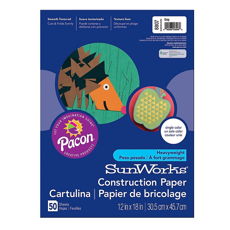 Pacon 12" x 18" Construction Paper, Gray, 50 Sheets/Pack (PAC8807) image 1