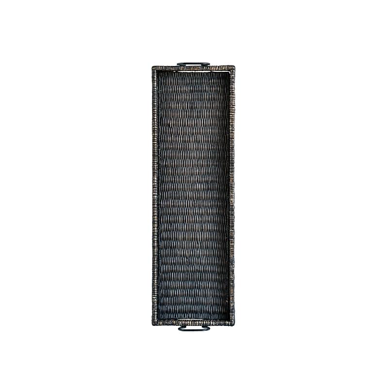 Storied Home Black Rattan & Wood Tray with Handles (DF0366) image 1