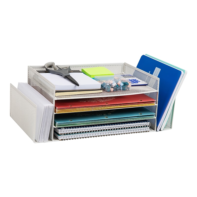 Mind Reader Metal Desktop Organizer Letter Tray, 16.75"L x 9.15"W x 6"H, White (4TSIDE2-WHT) image 1