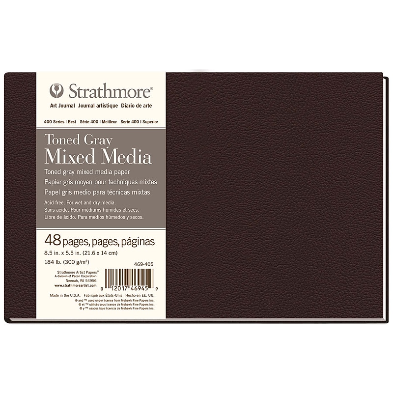 Strathmore 400 Series 8.5" x 5.5" Smyth-Sewn Bound Toned Gray Art Journal Mixed Media Paper, 48 Sheets/Pad (STTP469405) image 1