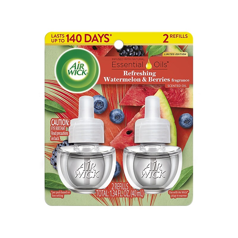 Air Wick Scented Oil Warmer Refill, Fresh Watermelon & Berries Scent, 0.67 oz., 2/Pack (62338-02597) image 1