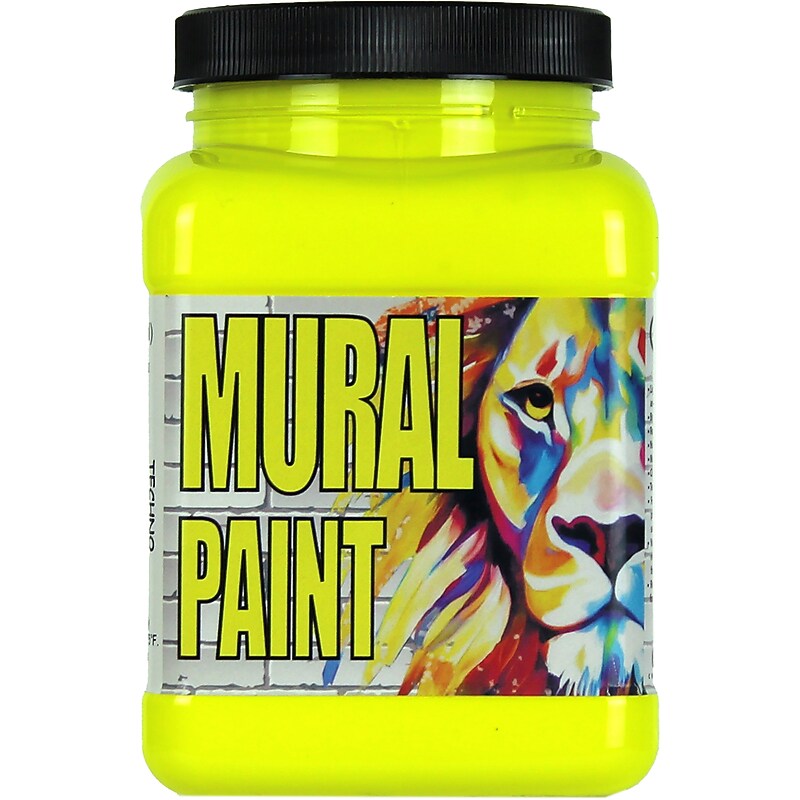 Chroma Mural Neon Acrylic Paint Jar, Techno Yellow, 16 oz. (CRM2514) image 1