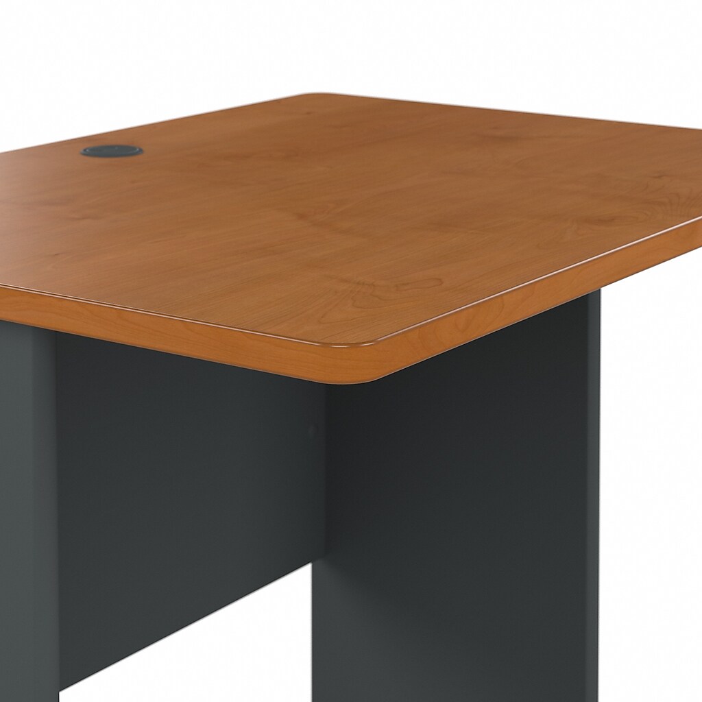 Close-up corner of desk top showing rounded edges