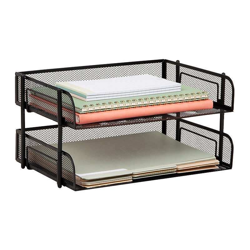 Mind Reader Metal Side Loading Stackable Letter Tray, Letter Size, Black (ESTACK2-BLK) image 1