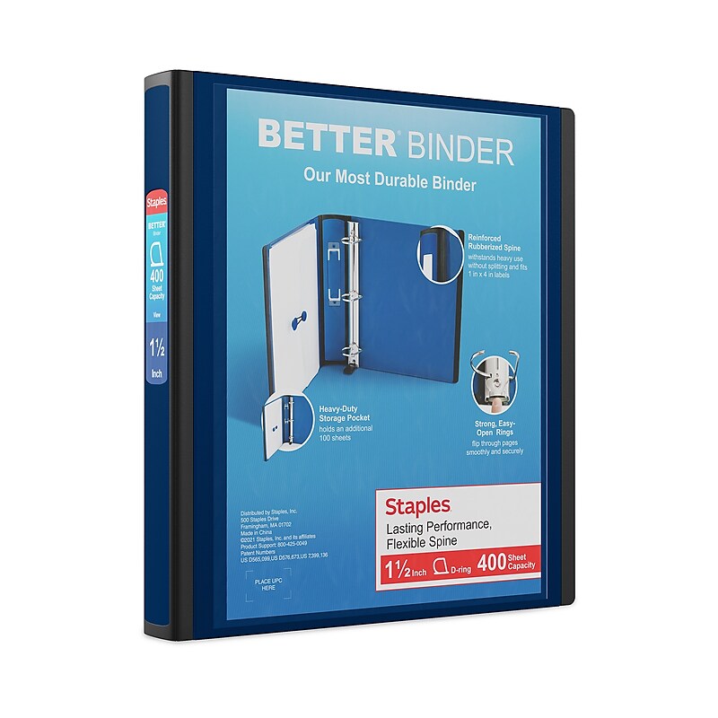Staples Heavy Duty 1 1/2" 3-Ring Better Binder, D-Ring, Navy (ST55855-CC) image 1