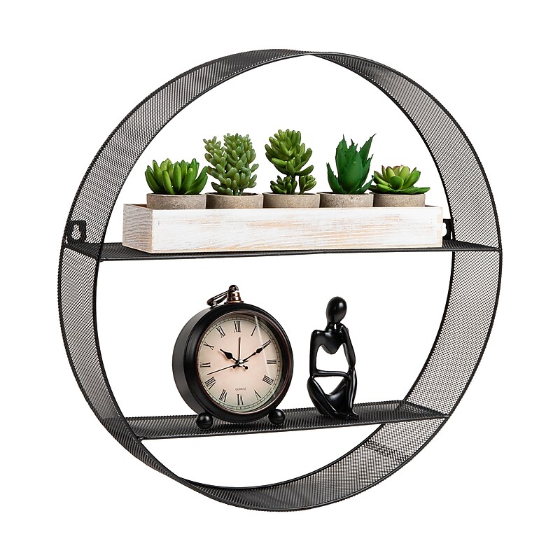 Mind Reader 2-Shelf Metal Wall Decor Circular Floating Shelves, 18" x 4" x 18", Black (WALLCIR-BLK) image 1