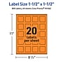 Avery Laser/Inkjet Multipurpose Square Labels, 1.5" x 1.5", Bright Orange, 800/Pack (94106)~#|#~5D208251-3A62-4142-8F2582A0F69F61D2_sc7