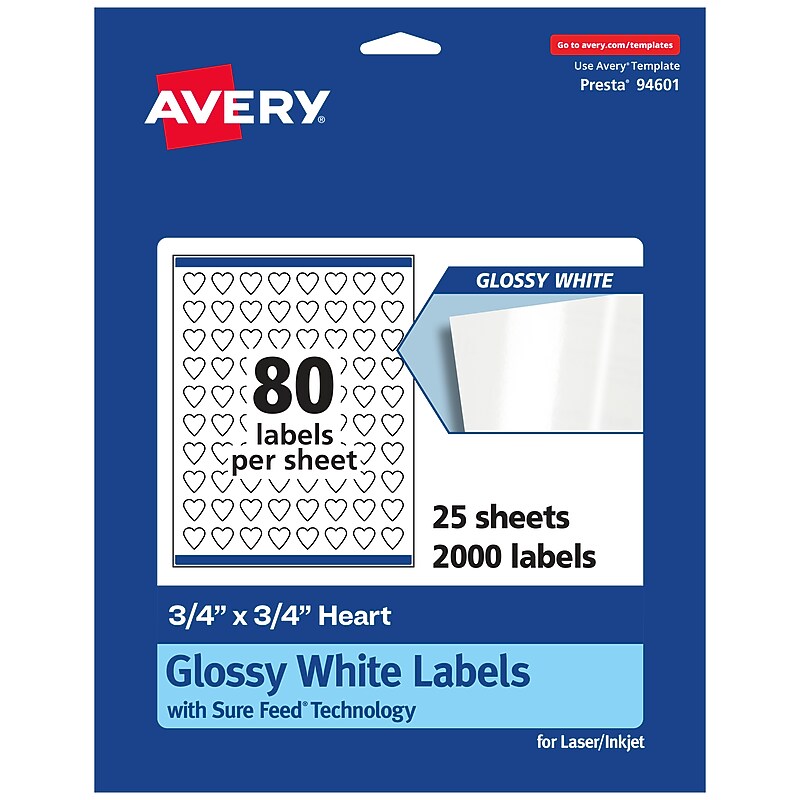 Avery Laser/Inkjet Multipurpose Labels, 0.75" x ", Glossy White, 2000/Pack (94601) image 1