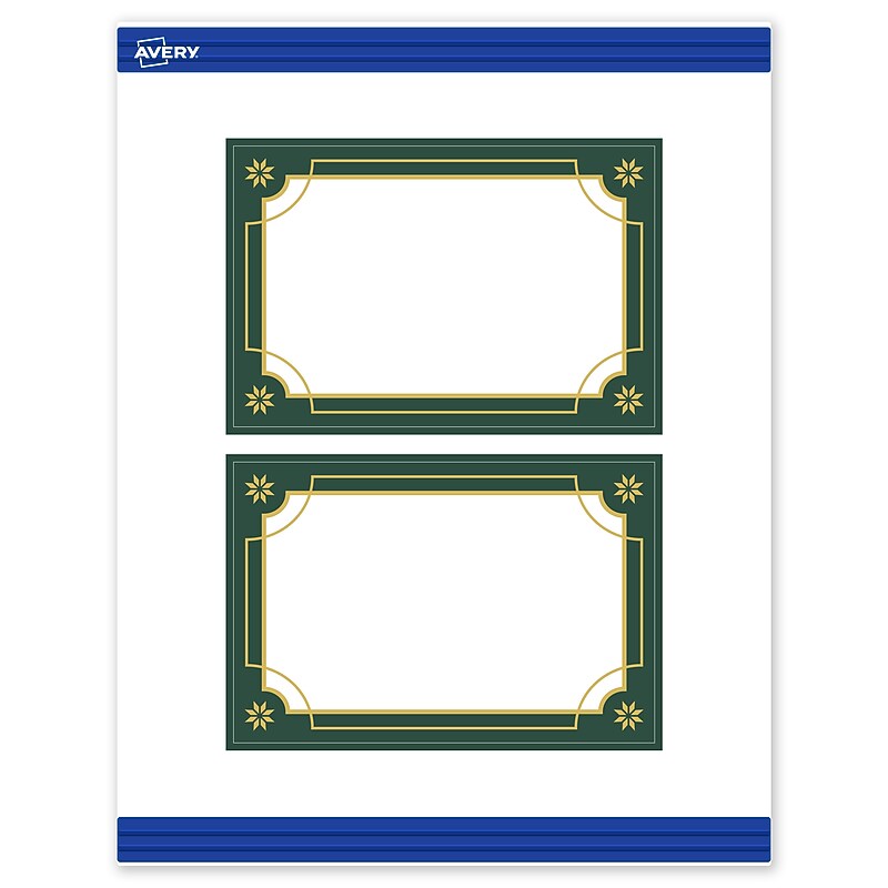 Avery Gold-Green Border Matte Blank Card, White, 20/Pack (S00-FDN) image 1
