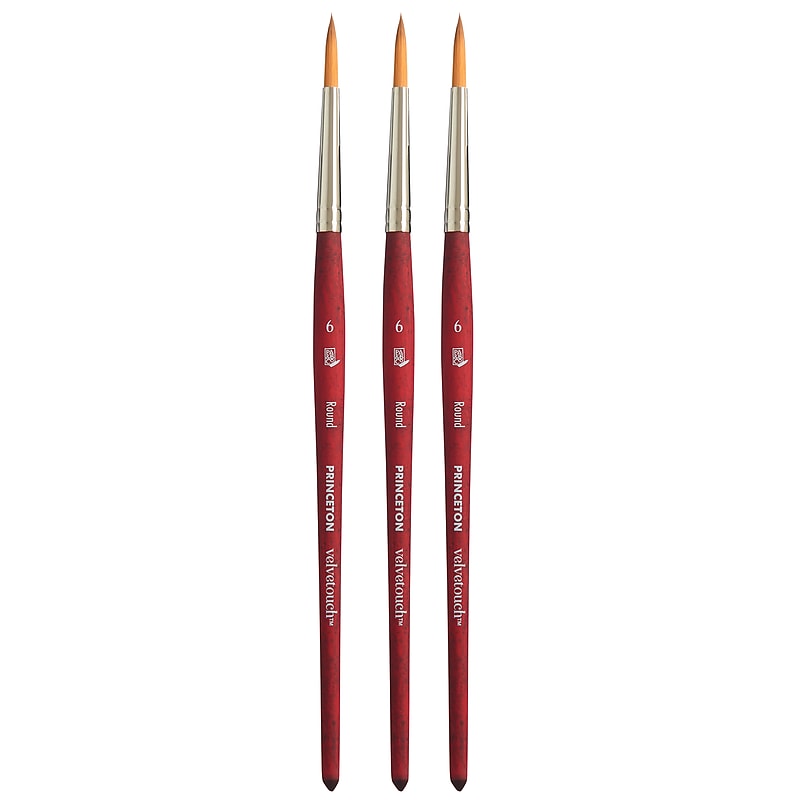 Princeton Velvetouch Short Handle Mixed Media Synthetic Round Brush, 3/Pack (PBXP3950R6-3) image 1