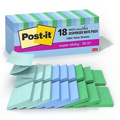 Post-it Recycled Super Sticky Pop-up Notes, 3″ x 3″, Oasis Collection, 70 Sheet/Pad, 18 Pads/Pack (R330-18SST-CP) Simolary simolary.com