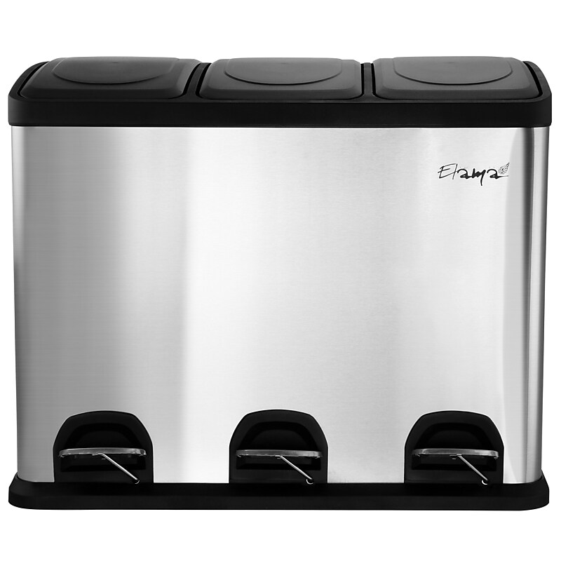 Elama Stainless Steel Indoor 3 Section Trash Can with Slow Close Lid, 12 Gallon, Silver (938120089M) image 1