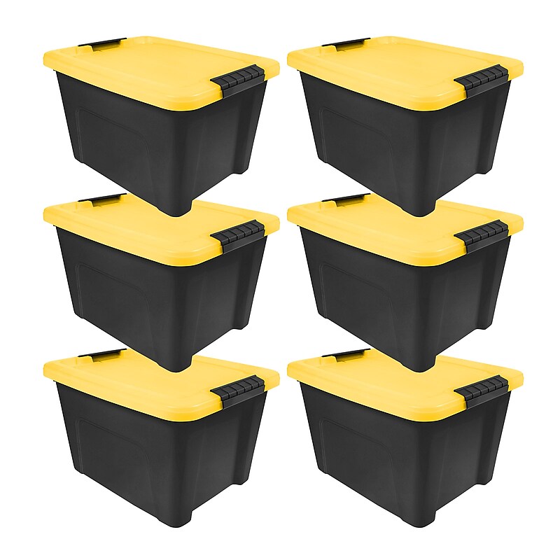 Iris 20 Quart Storage Bin with Latching Lid, Plastic, Black, 6/Pack (500417) image 1