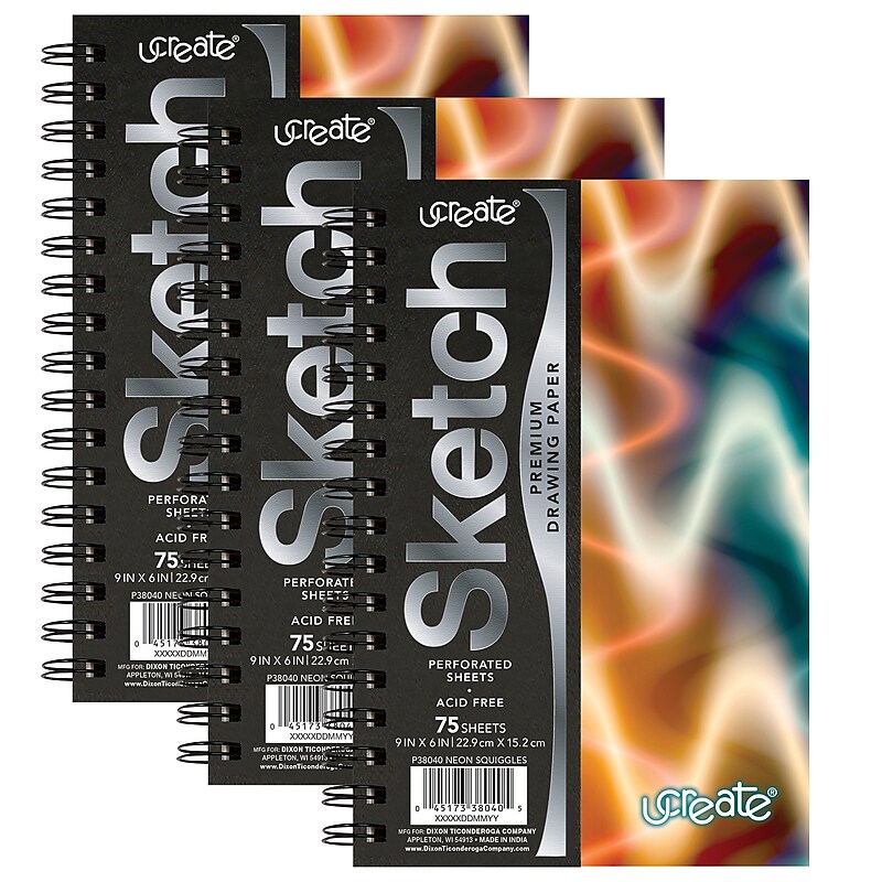 uCreate 6" x 9" Wire Bound Sketch Book, 75 Sheets/Book, 3 Pads/Bundle (PAC38040-3) image 1