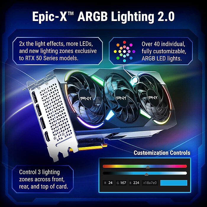 PNY NVIDIA GeForce RTX 5070 Ti EPIC-X ARGB OC Triple Fan PCIe 5.0