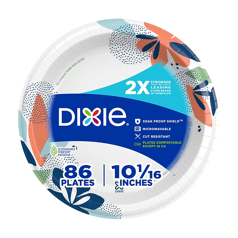 Dixie 10" Paper Plates, White, 86 Plates/Pack (15740) image 1