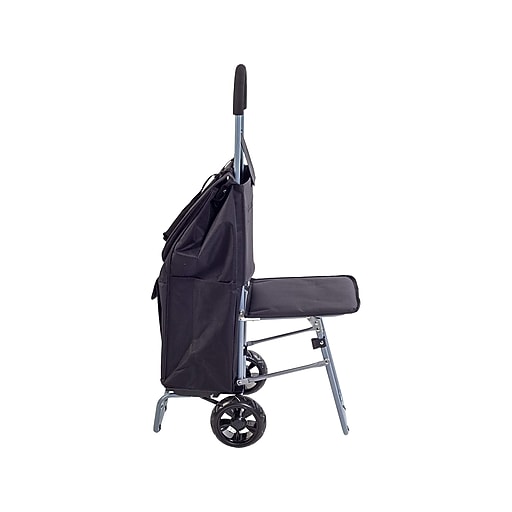 Trolley Dolly Foldable Shopping Cart with Seat, 110 Black