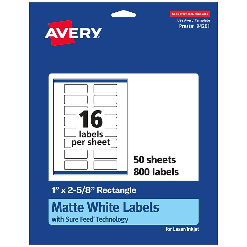Avery Laser/Inkjet Multipurpose Labels, 2.625"  x 1", Matte White, 800/Box (94201) image 1