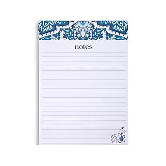 Vera Bradley Bonbon Medallion Notepad, 5" x 7", Narrow-Ruled, Blue/White, 100 Sheets/Pad (225985)