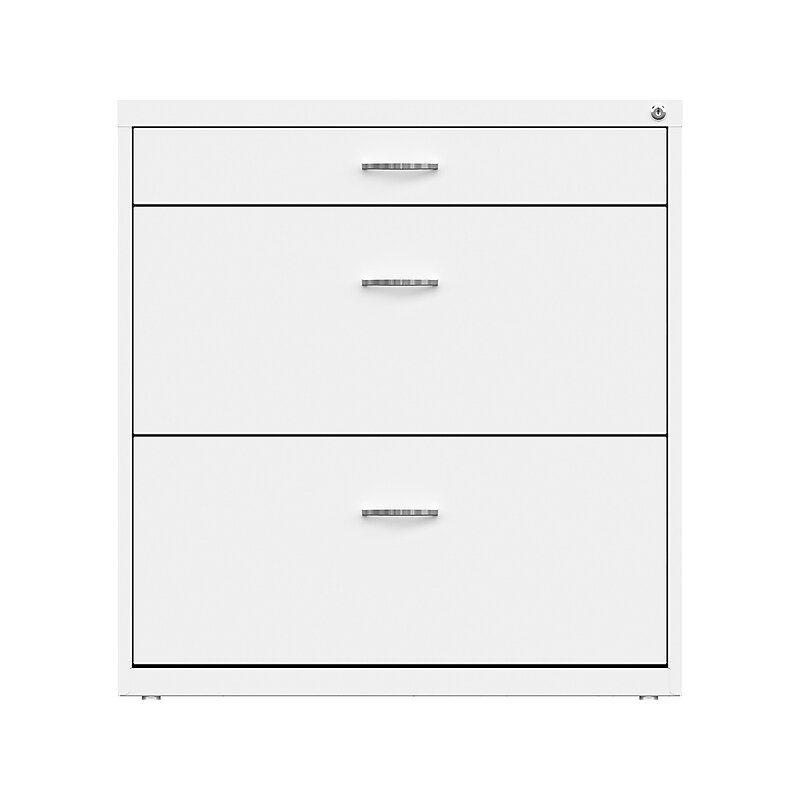Space Solutions 3-Drawer Lateral File Cabinet, Letter/Legal Size, Lockable, 31.88"H x 30"W x 17.63"D, White (25071) image 1