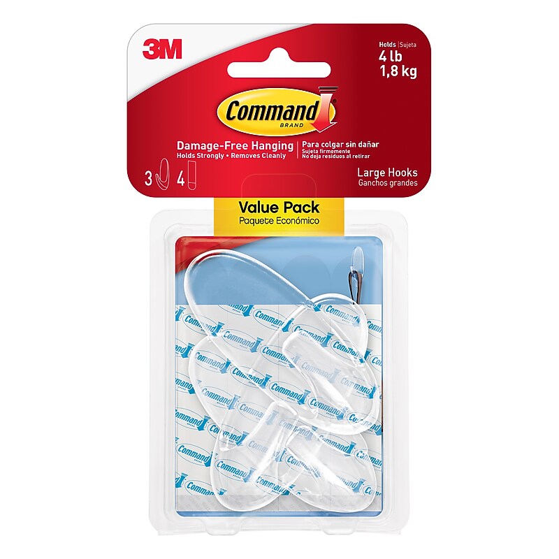 Command Large Utility Hook, 4 lb, Transparent, 3 Hooks/Pack (17093CLR-3AES) image 1
