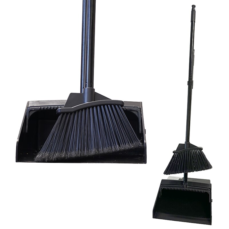 BISON LIFE Heavy Duty 48.5" Adjustable Lobby Dustpan and Broom Set, Black (BPES-DPBK-12A) image 1