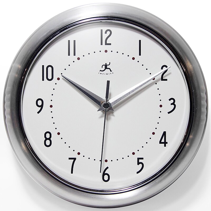 Infinity Instruments Round Retro Wall Clock, Aluminum, 9.5" (10940/SV) image 1