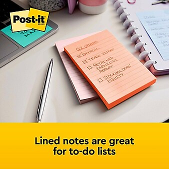 Post-it Notes, 4" x 6", Beachside Café Collection, Lined, 100 Sheets/Pad, 5 Pads/Pack (660-5PK-AST)