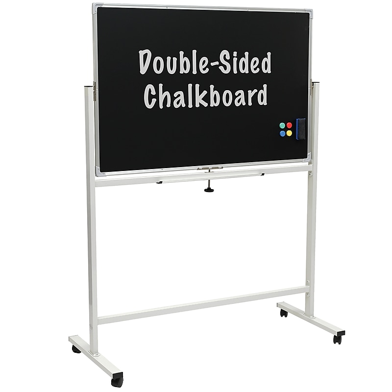 Excello Global Products Double Sided Magnetic Mobile Chalkboard, White Frame, 48" x 32" (EGP-HD-0548) image 1
