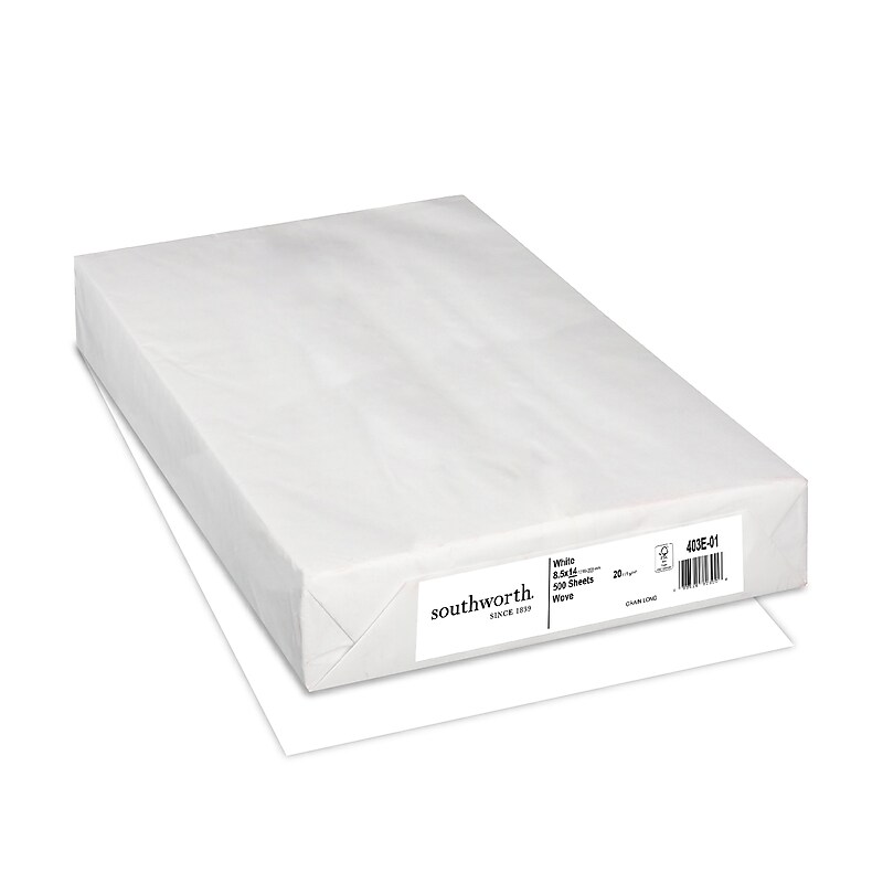 Southworth 8.5" x 14" Business Paper, 20 lbs., White with Wove Finish, 500 Sheets/Ream (403E) image 1