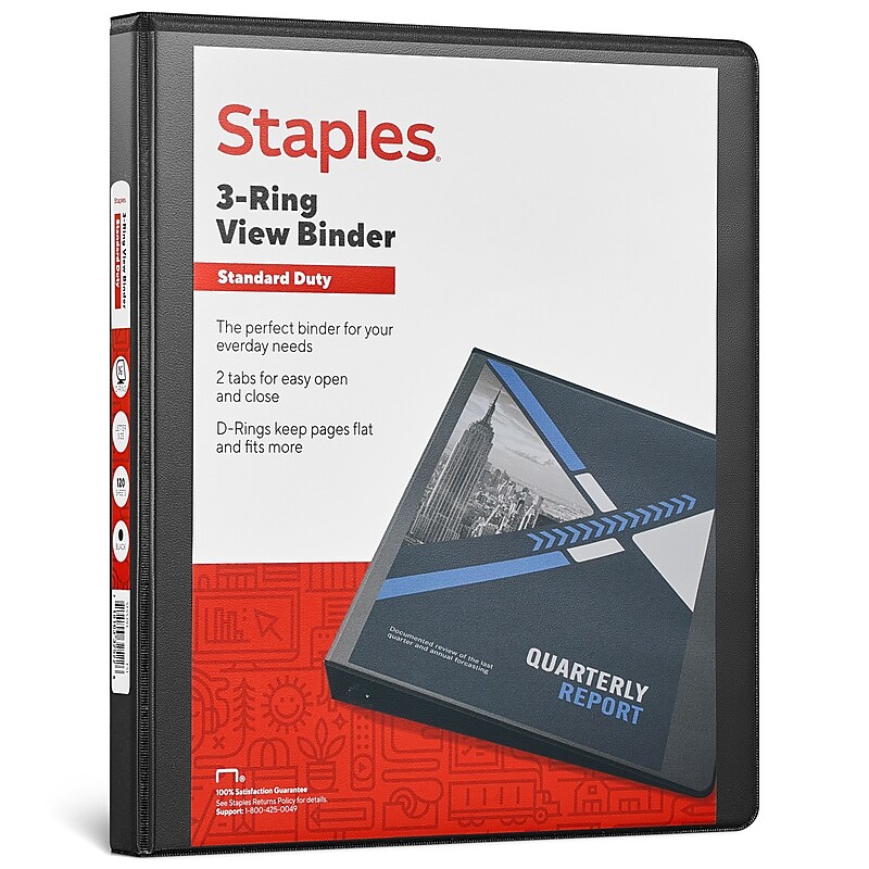 Staples 1/2" 3-Ring View Binder, D-Ring, Black (55393/26425) image 1