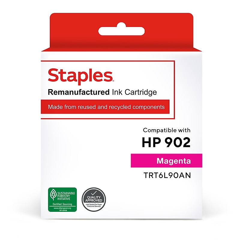 Staples Remanufactured Magenta Standard Yield Ink Cartridge Replacement for HP 902 (TRT6L90AN) image 1