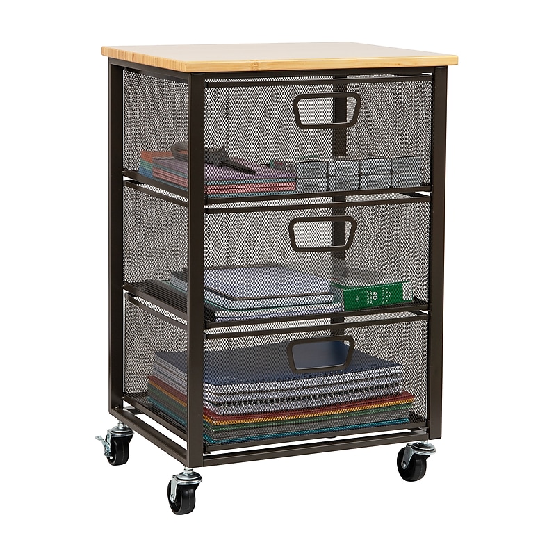 Mind Reader 3-Drawer Rolling Storage Organizer Cart with Wheels, Black (3TMESHC-BLK) image 1