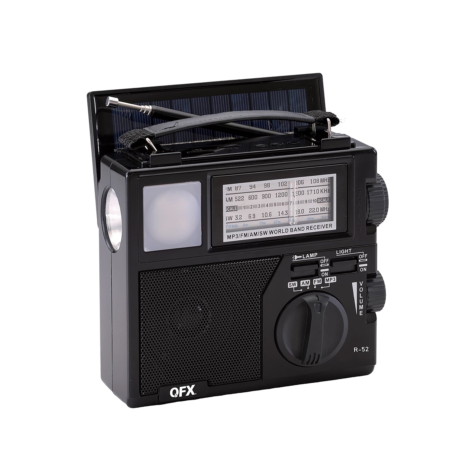 QFX Wireless Bluetooth Portable AM/FM/Shortwave Radio with Flashlight & Solar Panel, Black (R-52) Sansujyuku sansujyuku.com