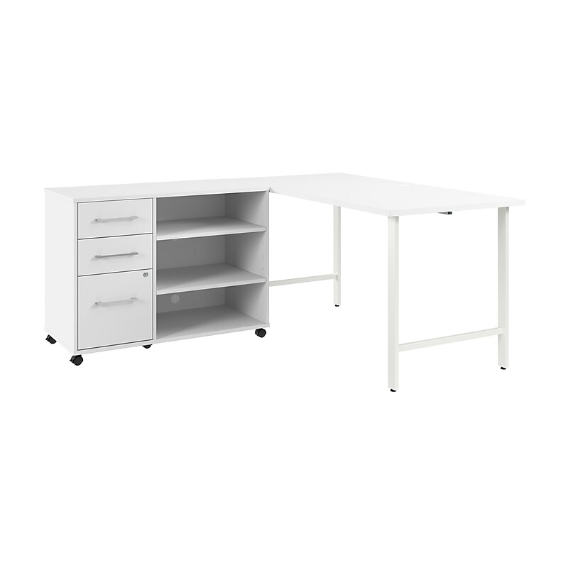 Bush Business Furniture Hustle 60"W Computer Desk and Storage Cabinet with Drawers and Shelves, White (HUS009WH) image 1