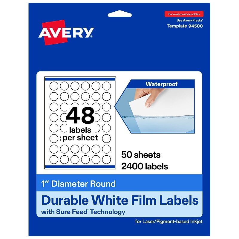 Avery Laser/Inkjet Round Multipurpose Labels, 1" Dia., 2400 Labels/Box (94500) image 1
