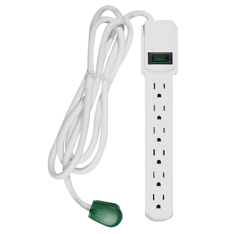 GoGreen Power 6 Outlet Surge Protector, 6' Cord, White (GG-16106MS) image 1