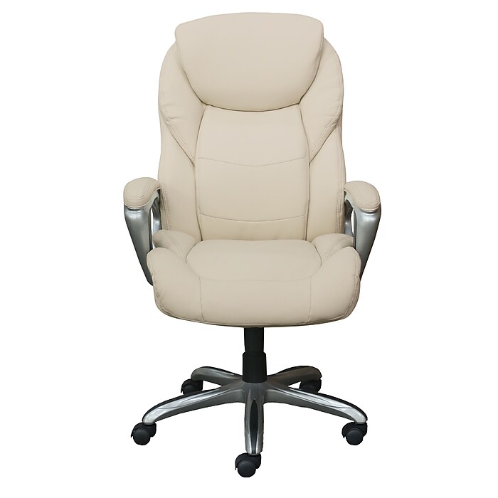 Serta Works My Fit Ergonomic Bonded Leather Swivel Executive Chair Ivory 48098A Staples