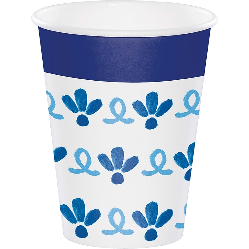 Creative Converting Blue Willow Party Paper Cups, Blue/White, 32/Pack (DTC365103CUP) image 1