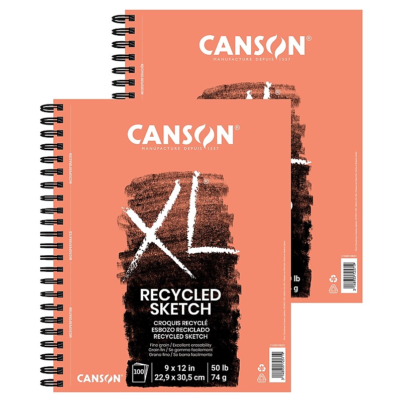 Canson XL Series 9" x 12" Wire Bound Sketch Pad, 100 Sheets/Pad, 2/Bundle (MCXC100510922-2) image 1