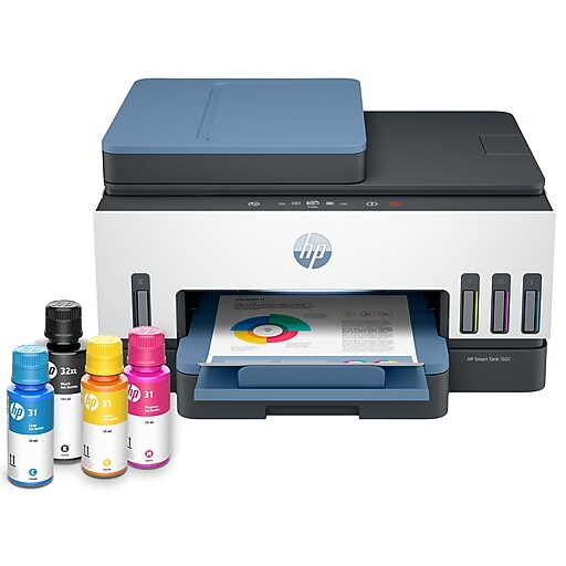 HP Smart Tank 7602 Wireless Color All-in-One Cartridge Free Ink Tank Printer, 3 Years of Ink Included, AI Enabled (28B98A)