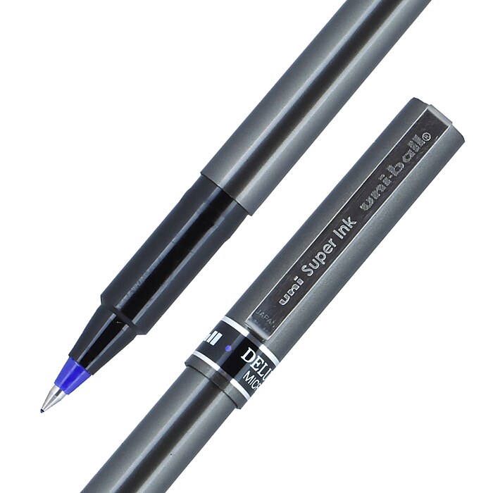 uni-ball Deluxe Rollerball Pens, Micro Point, Blue Ink, 12/Pack