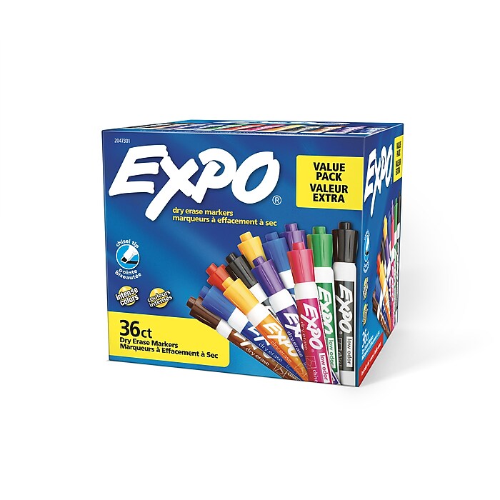 EXPO Dry Erase Markers, Chisel Tip, Assorted Colors, 36/Pack