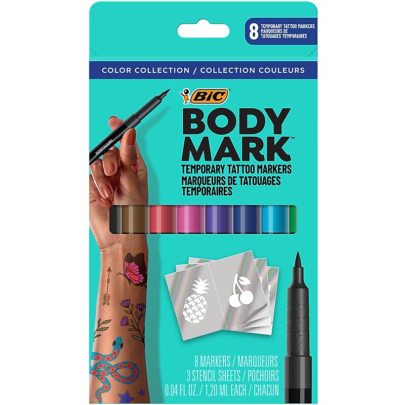 BIC BodyMark Washable Temporary Tattoo Markers, Medium Point, Assorted Colors, 8/Pack (MTBP81-E-AST) image 1