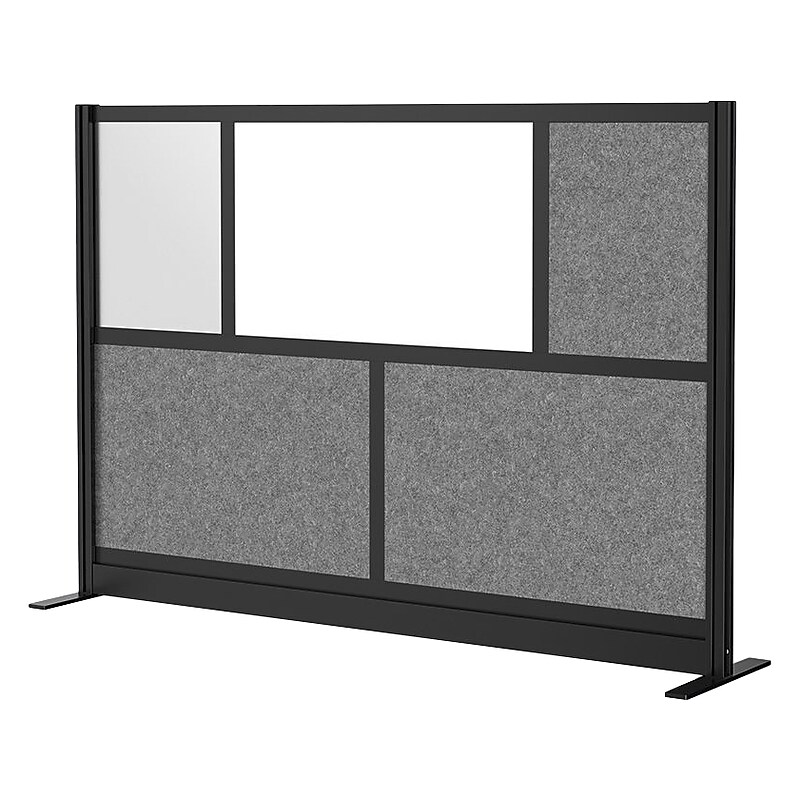 Luxor Workflow Series 5-Panel Freestanding Modular Room Divider System Starter Wall with Whiteboard, 48"H x 70"W, Black/Gray image 1