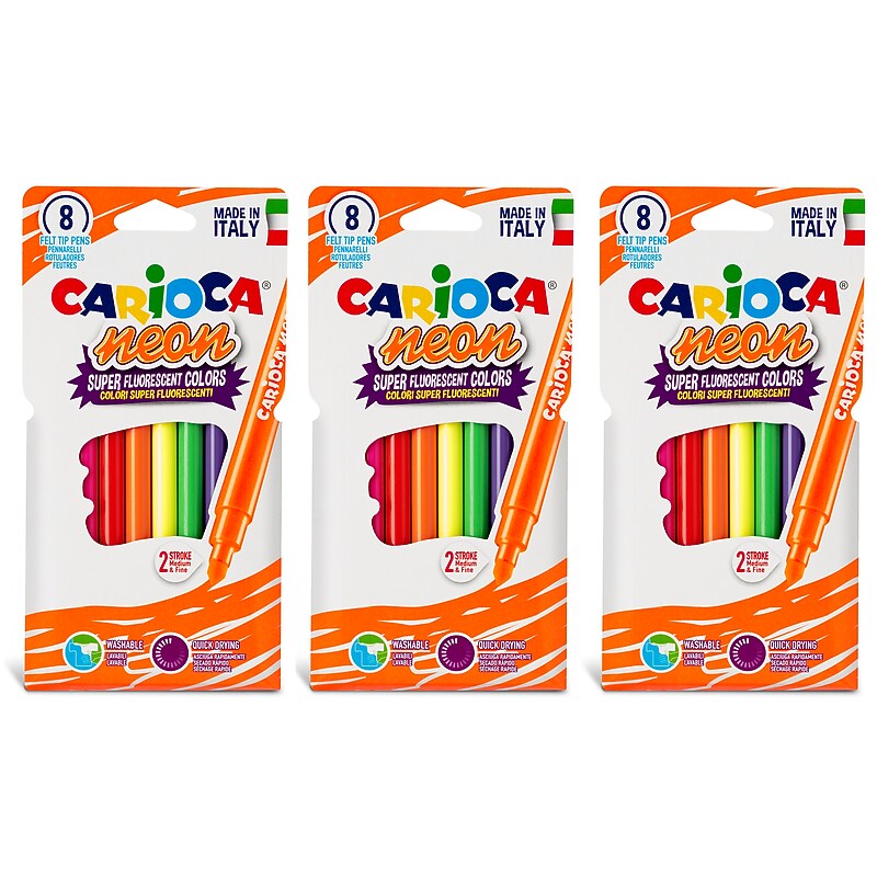 CARIOCA Neon Washable Kids Markers, Assorted Tip, Assorted Colors, 8/Pack, 3/Bundle (CRA42785-3) image 1